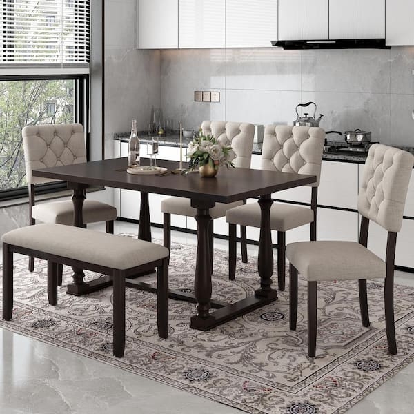 Dining Room Set with X-Frame Base and Matching Bench Seating
