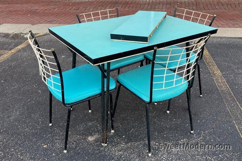 Dining Set 1950s Retro Yellow Formica Top Chrome Frame Piping
