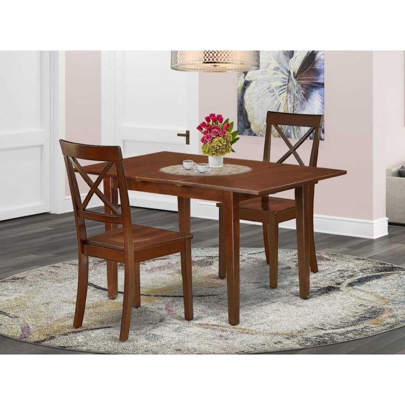 Dining Set 3-Piece Farmhouse Two-Tone Extendable Table Slat Back
