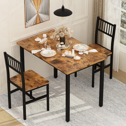 Dining Set 3-Piece Space Saving Tuckaway Benches Industrial Metal Frame