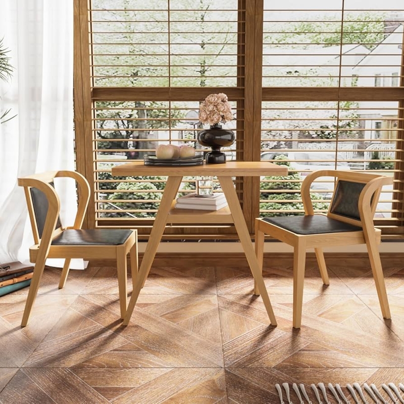 Dining Set 3-Piece Square Table Curved Back Chairs Compact Industrial