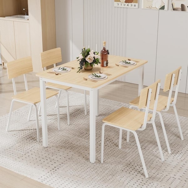Dining Set 5-Piece Curved Back Chairs Mixed Materials