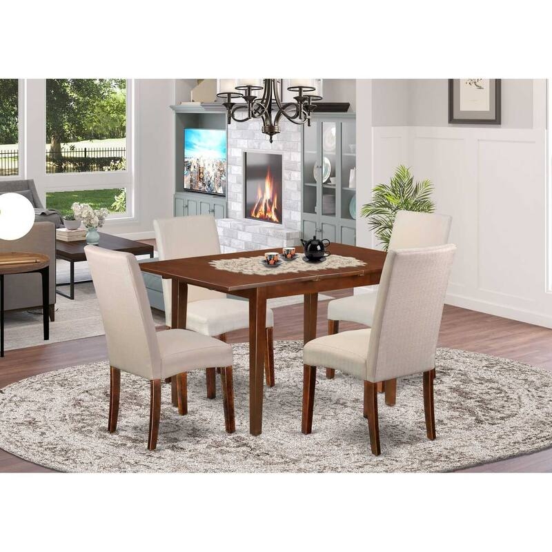 Dining Set 5-Piece Espresso Cream Button Tufted Chairs