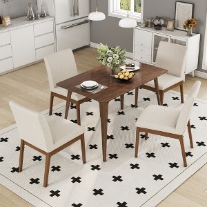 Dining Set 5-Piece Walnut Finish Mid-Century Modern Tapered Legs