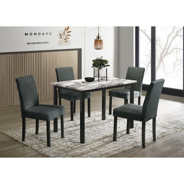 Dining Set, 5-Piece with Faux Marble Top and Upholstered Chairs