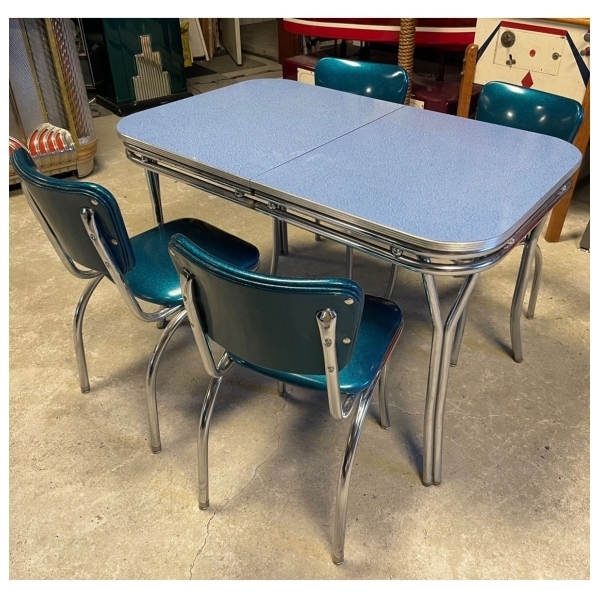 Dining Set 50s Style Pastel Blue Vinyl Chrome Ribbed Trim