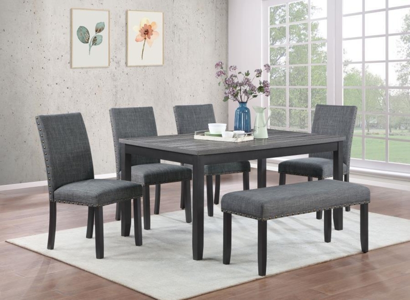 Dining Set 6 Piece Sled Base Wood Grain Finish