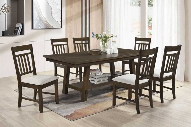 Dining Set 7-Piece Espresso Finish Ladder Back Transitional Dining Chairs