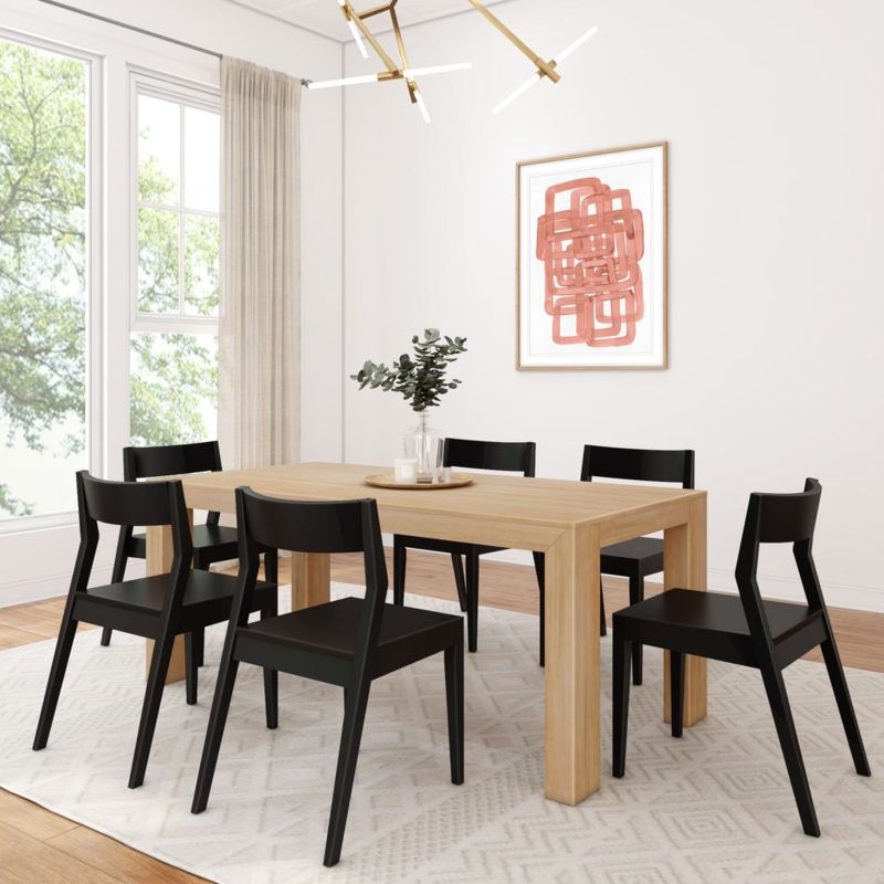 Dining Set 7-Piece Light Wood Table Black Spindle Windsor Chairs