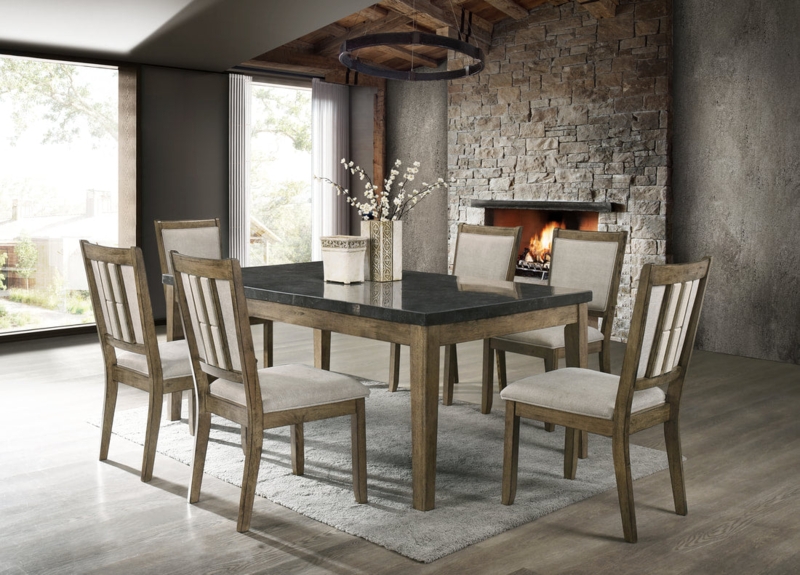Dining Set 7-Piece with Cream Button Tufted Chairs