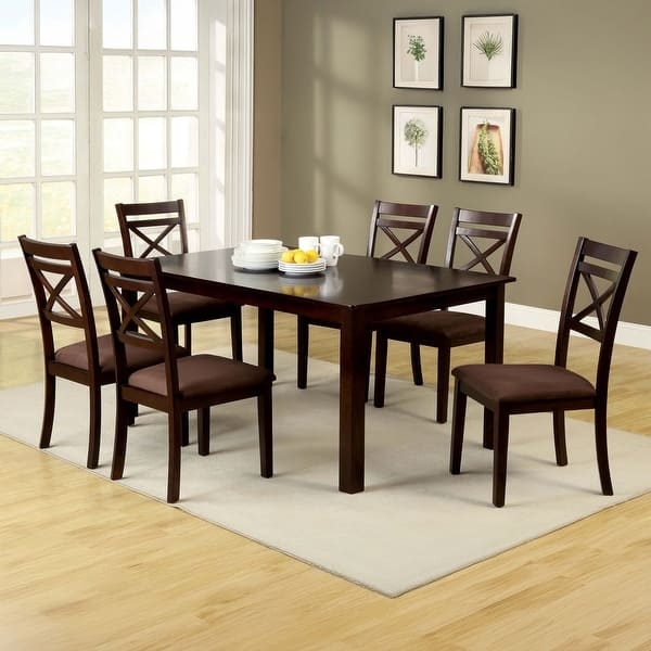 Dining Set 7-Piece Wood with Upholstered High-Back Chairs