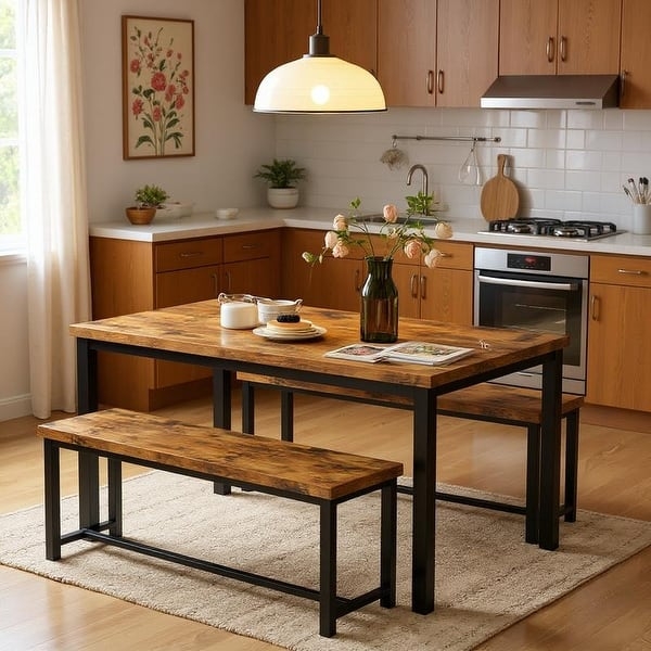 Dining Set Backless Bench Set Space Saving Industrial Small Spaces