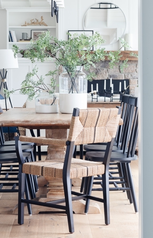 Dining Set Black Spindle Chairs Light Wood Table Coastal