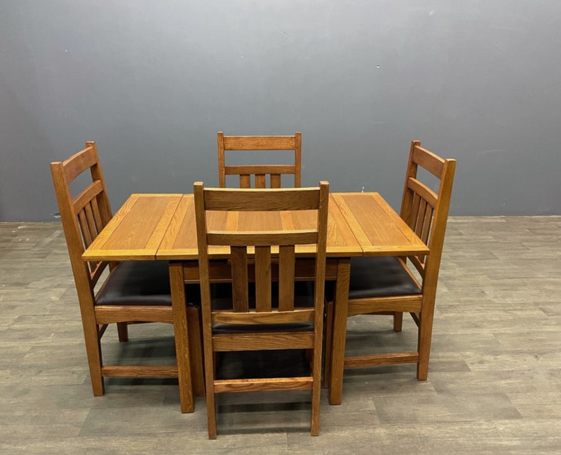 Dining Set Block Legs Mission Style Slat Back Warm Cherry Finish