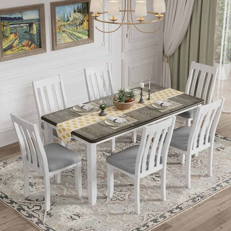Dining Set Button Tufted Beige Upholstery Extendable Transitional
