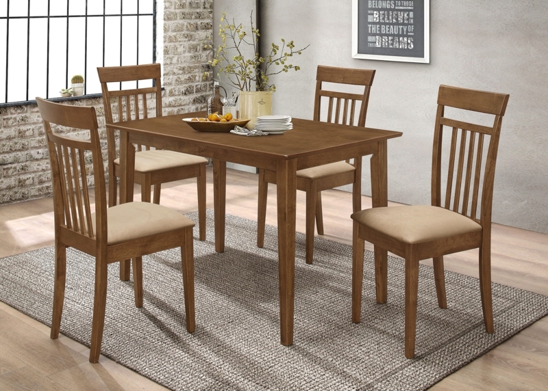 Dining Set Chestnut Finish Slat Back Chairs Square Table Transitional
