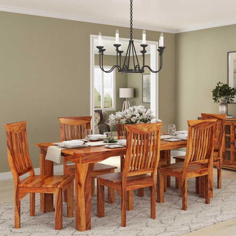 Dining Set Chunky Block Legs Modern Rustic Ladder Back