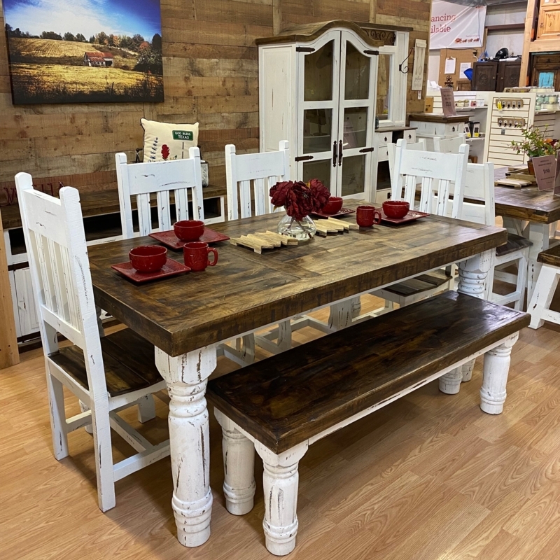 Dining Set, Chunky Trestle Table & Ladder-Back Chairs