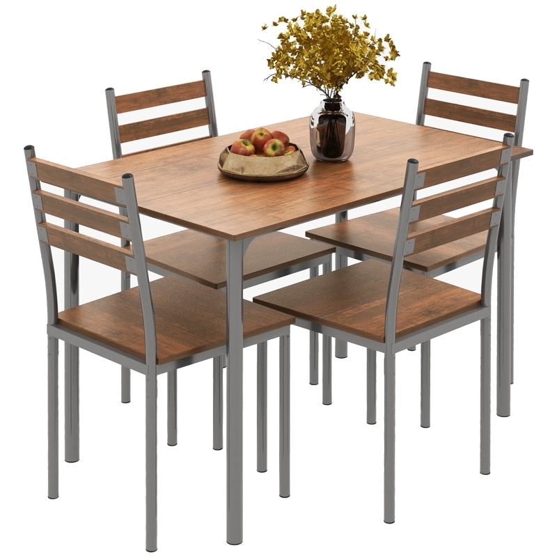 Dining Set Compact 5-Piece U-Shaped Sled Legs Modern Industrial Brown
