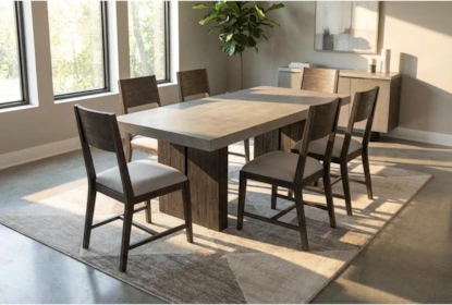 Dining Set Contemporary For Six Faux Concrete Grey Upholstered Chairs