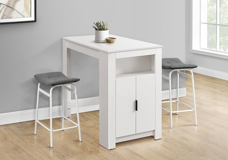 Dining Set Counter Height Built In Storage White and Wood Scandinavian