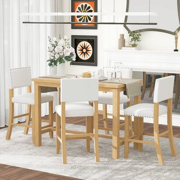 Dining Set Counter Height Charcoal Finish With Nailhead Trim Chairs
