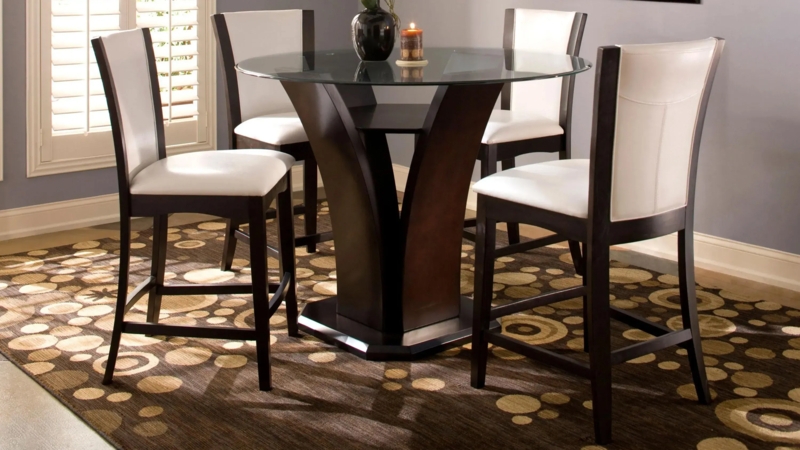 Dining Set Counter Height Glass Top 5 Piece Intersecting Base