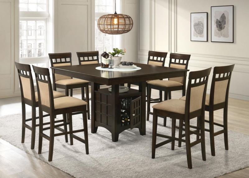 Dining Set Counter Height Square Pedestal Table Ladder Back Stools