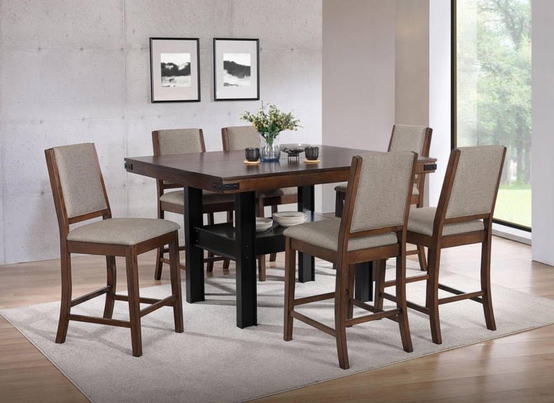 Dining Set Counter Height Trestle Base & Ladder Back Stools, Two-Tone