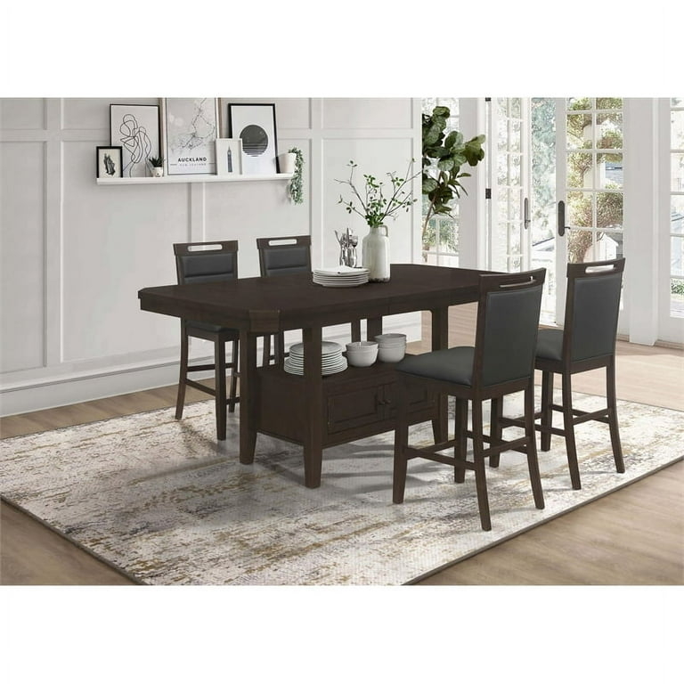 Dining Set Counter Height with Black Button Tufted Stools