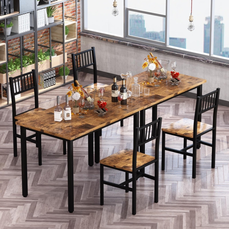 Dining Set Curved Back Compact Wood Metal Industrial Dining Nook Set