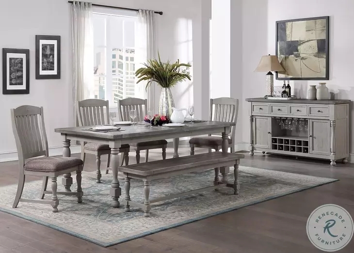 Dining Set Distressed Gray Finish Trestle Table Cross Back Chairs