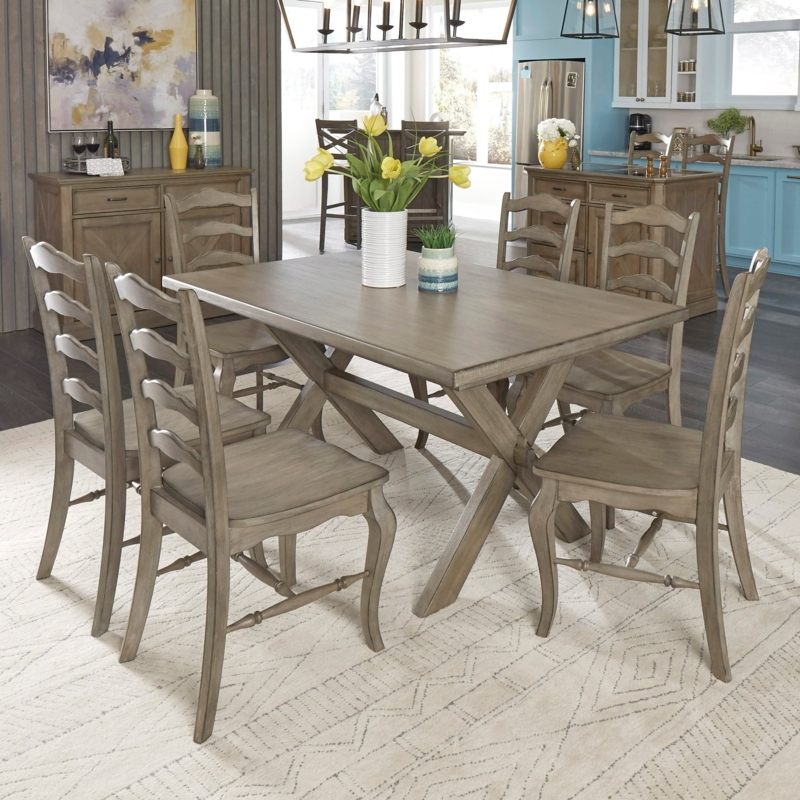 Dining Set Distressed Gray Wood Modern Farmhouse Ladder Back Chairs