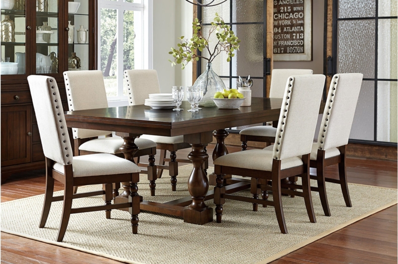 Dining Set: Espresso Double Pedestal Base & Shield Back Chairs.