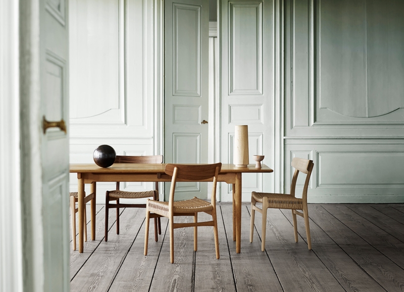 Dining Set featuring Blonde Wood Table and Woven Cord Seats