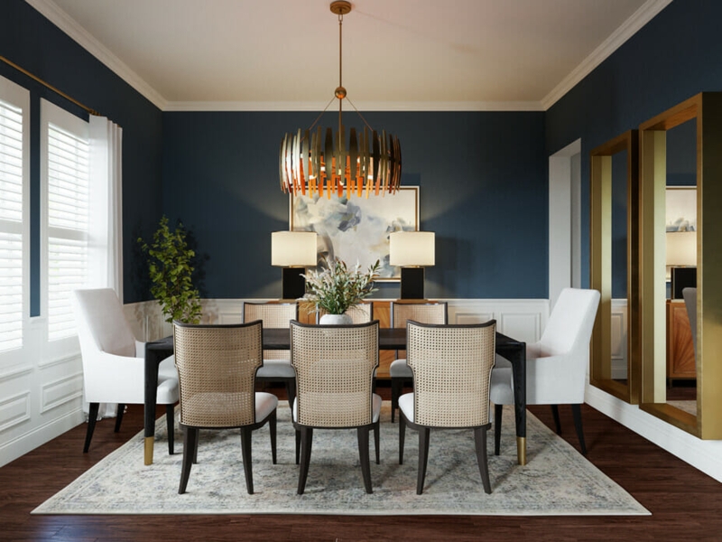 Dining Set featuring Mixed Seating Styles and Linear Chandelier