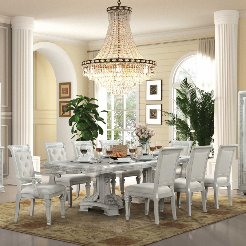 Dining Set Formal Ivory Double Pedestal Slat Back Chairs