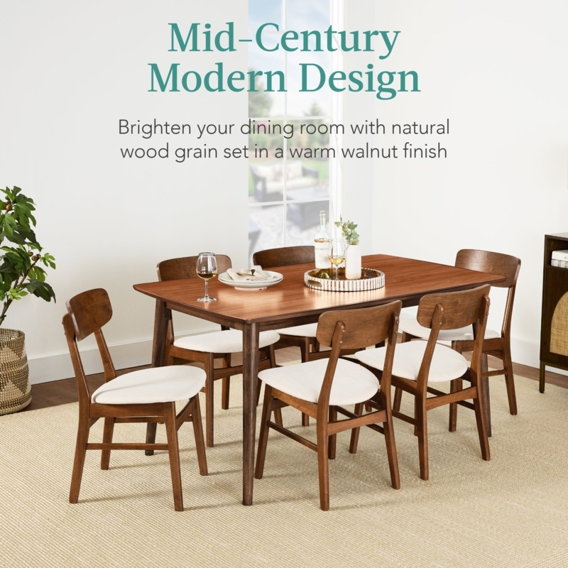 Dining Set Gray Upholstered Wood Tapered Legs Mid Century