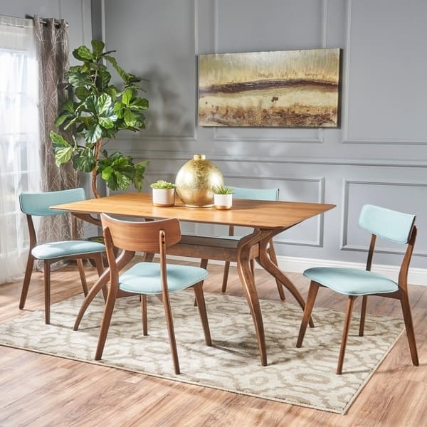 Dining Set Grey Wood Contrast Rectangular 5 Piece Tapered Legs