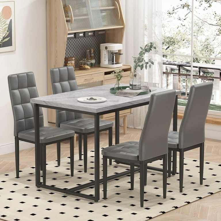 Dining Set High-Back Upholstery Espresso 5-Piece Small Space Dinette