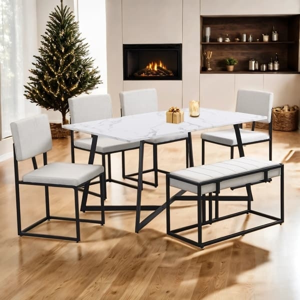 Dining Set Industrial Trestle Base Table Matching Bench Grey