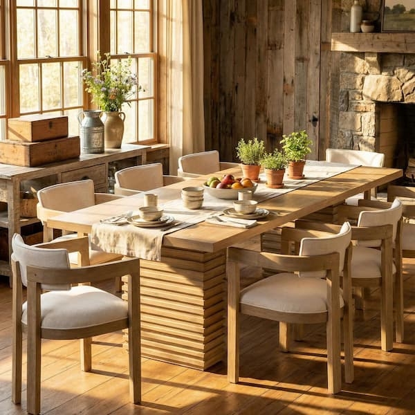 Dining Set Light Ash Finish Curved Silhouette Scandinavian Style