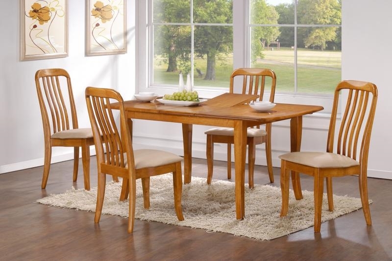 Dining Set: Light Oak Finish, Rectangular Table, Ladder Back Chairs.