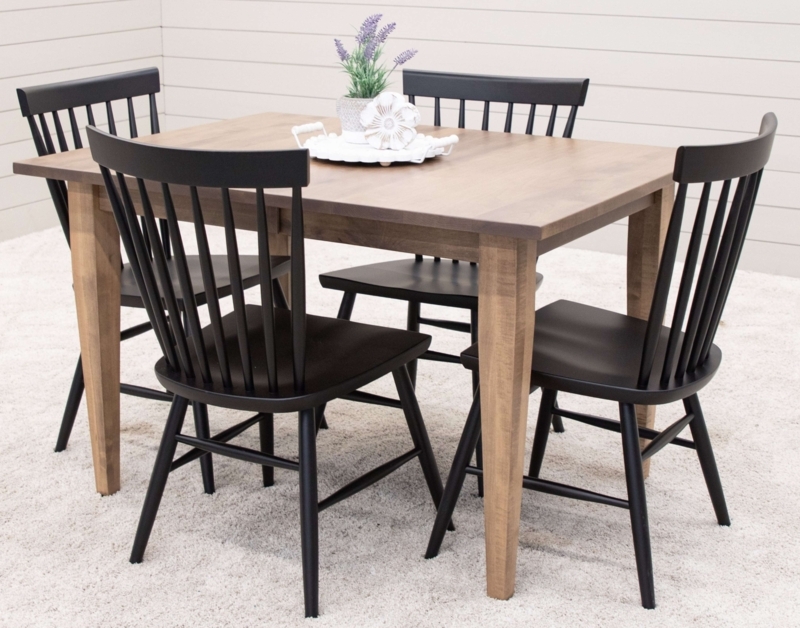 Dining Set Light Wood Table Black Spindle Chairs Minimalist