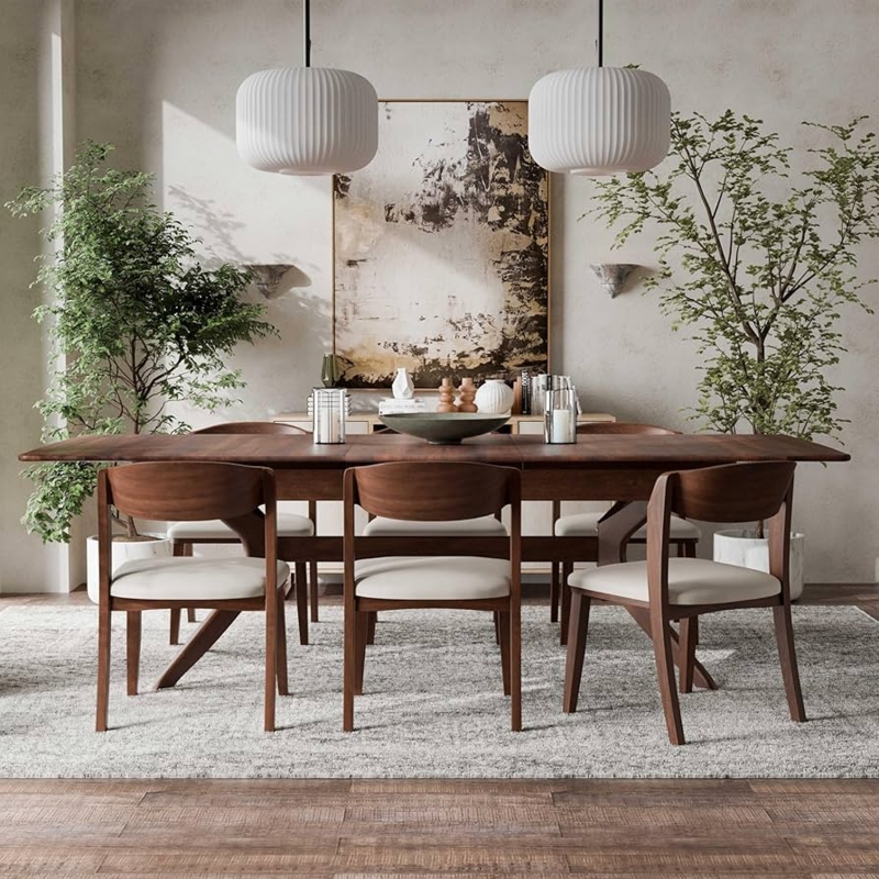 Dining Set Live Edge Wood Table Upholstered Chairs Organic Modern