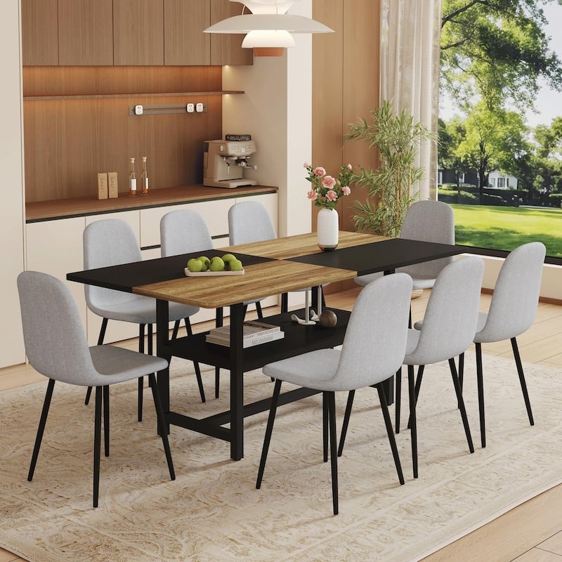 Dining Set Lower Storage Shelf Mixed Material Frame Modern Industrial