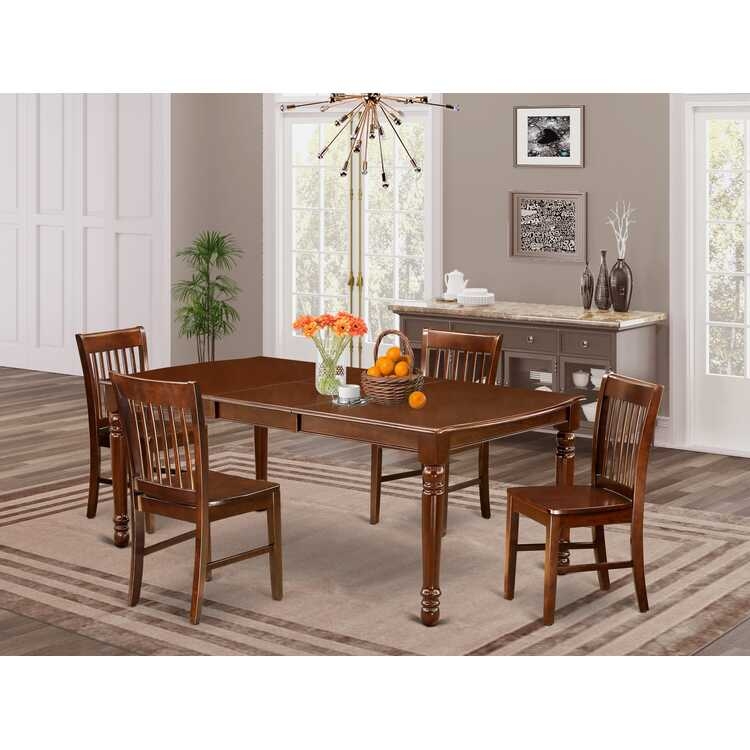 Dining Set Mahogany Finish Butterfly Leaf Table Slatted Back Chairs