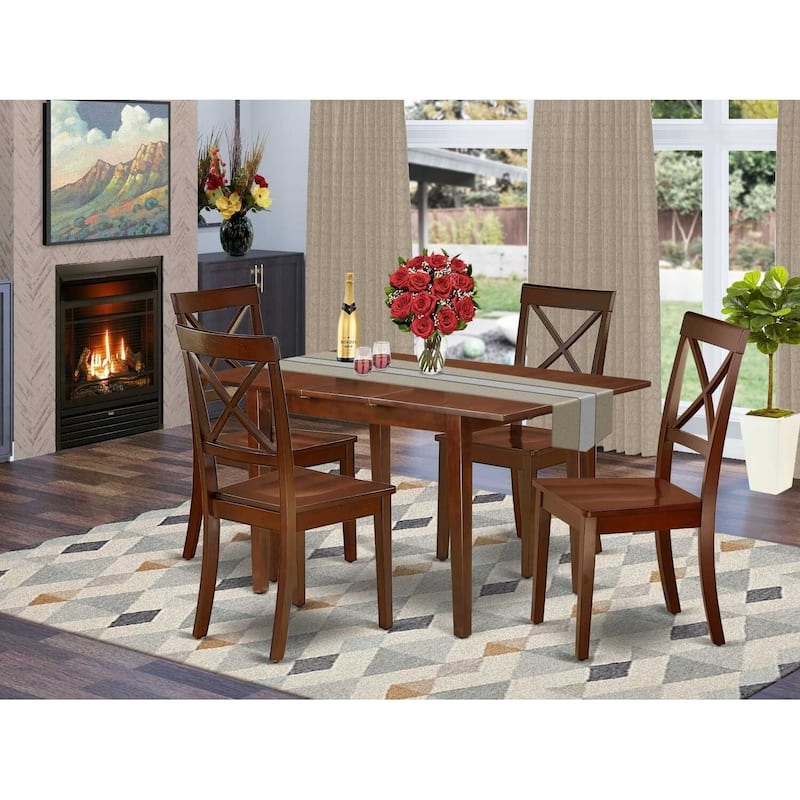 Dining Set Mahogany Wood 5-Piece Slat Back Chairs Tapered Legs