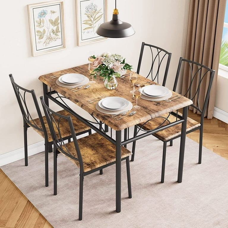 Dining Set Metal Legs Small Space Friendly Rustic Modern