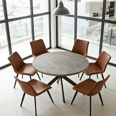 Dining Set Mid-Century Modern Grey Upholstered Chairs Tapered Legs